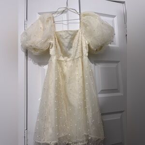 Love Cream Puff Sleeve Midi Dress